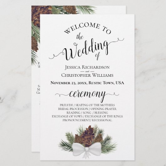Rustic Pinecones Budget Wedding Programme (Voorkant / Achterkant)