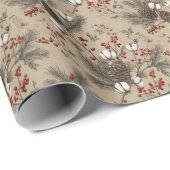 Rustic Pinecones, Cotton Sprigs and Red Berries Cadeaupapier (Rol Hoek)