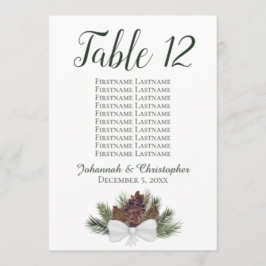 Rustic Pinecones Table Seating Chart Card Large (Achterkant)