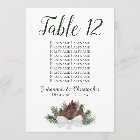 Rustic Pinecones Table Seating Chart Card Large (Voorkant)