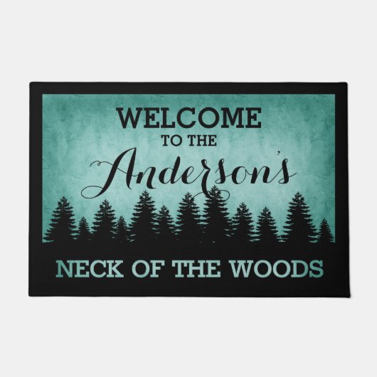 Rustic Pines Gepersonaliseerd (aqua) Welkom Deurmat (Voorkant)