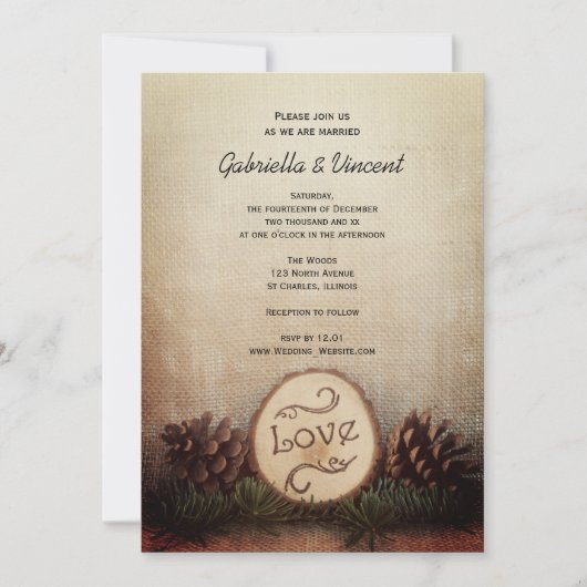 Rustic Pines Woodland Wedding Invitation Kaart (Voorkant)