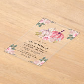 Rustic Pink and Gold Pumpkin Floral Wedding Acryl Uitnodigingen (Laagn)