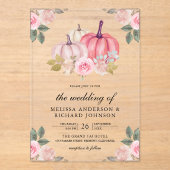 Rustic Pink and Gold Pumpkin Floral Wedding Acryl Uitnodigingen (Voorkant)