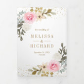 Rustic Pink and Gold Pumpkin Floral Wedding Drieluik Uitnodiging (Cover)