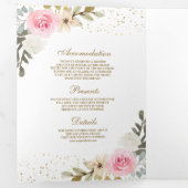 Rustic Pink and Gold Pumpkin Floral Wedding Drieluik Uitnodiging (Binnenzijde eerst)