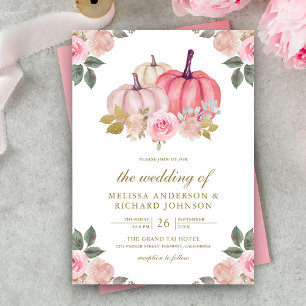 Rustic Pink and Gold Pumpkin Floral Wedding Kaart