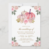 Rustic Pink and Gold Pumpkin Floral Wedding Kaart (Voorkant)