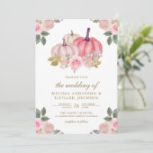 Rustic Pink and Gold Pumpkin Floral Wedding Kaart (Staand voorkant)