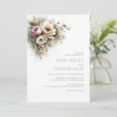 Rustic Pink and Orange Floral Wedding Kaart (Staand voorkant)