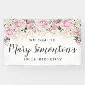 Rustic Pink and White Floral 100th Birthday Spandoek (Horizontaal)