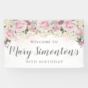 Rustic Pink and White Floral 90th Birthday Spandoek
