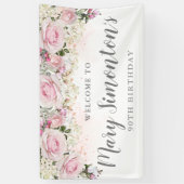Rustic Pink and White Floral 90th Birthday Spandoek (Verticaal)