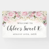 Rustic Pink and White Floral Sweet 16 Party Spandoek (Horizontaal)