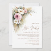 Rustic Pink and White Floral Wedding After Party Kaart (Voorkant)