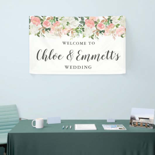 Rustic Pink and White Floral Wedding Banner (Beurs)