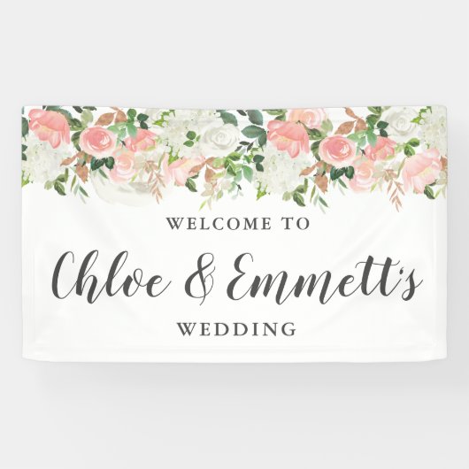 Rustic Pink and White Floral Wedding Banner (Horizontaal)