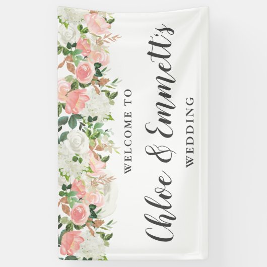 Rustic Pink and White Floral Wedding Banner (Verticaal)
