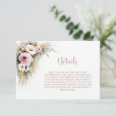 Rustic Pink and White Floral Wedding Details Informatiekaartje (Staand voorkant)