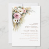 Rustic Pink and White Floral Wedding Kaart (Voorkant)