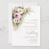 Rustic Pink and White Floral Wedding Kaart (Voorkant)