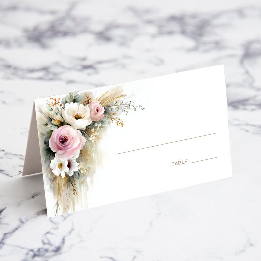 Rustic Pink and White Floral Wedding Place Card Plaatskaartje