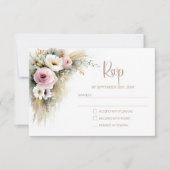 Rustic Pink and White Floral Wedding RSVP Kaartje (Voorkant)