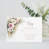 Rustic Pink and White Floral Wedding RSVP Kaartje (Staand voorkant)