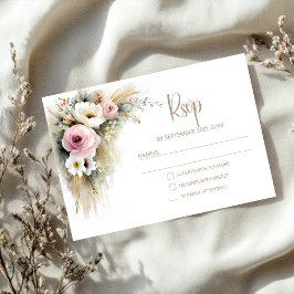 Rustic Pink and White Floral Wedding RSVP Kaartje