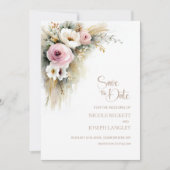 Rustic Pink and White Floral Wedding Save the Date (Voorkant)