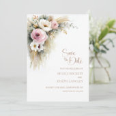 Rustic Pink and White Floral Wedding Save the Date (Staand voorkant)