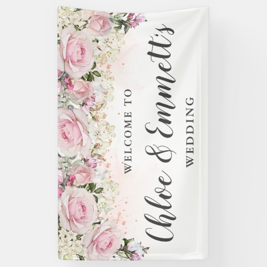 Rustic Pink and White Floral Wedding Spandoek (Verticaal)