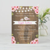 Rustic Pink Baby Bird Girl Shower Kaart (Staand voorkant)