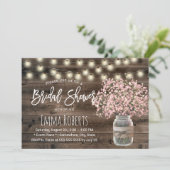 Rustic Pink Baby's Breath Mason Jar Vrijgezellenfe Kaart (Staand voorkant)