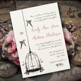 Rustic Pink Birdcage Roos Quartz Wedding Kaart