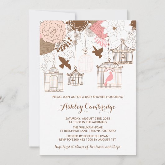 Rustic Pink Birdcages Baby shower Uitnodiging (Voorkant)