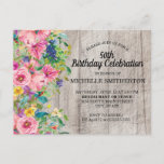 Rustic Pink Blue Waterverf Floral 50th Birthday Briefkaart<br><div class="desc">Heldere en kleurrijke roze boho chic roze en blauwe waterverf floral 50th verjaardagsfeest briefkaart.</div>