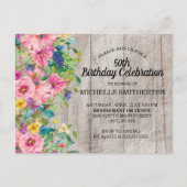 Rustic Pink Blue Waterverf Floral 50th Birthday Briefkaart (Voorkant)