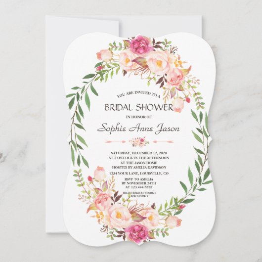 Rustic Pink Blush Floral Bloom Vrijgezellenfeest Kaart (Voorkant)
