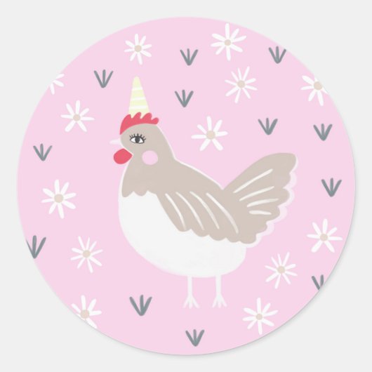Rustic Pink Boerderij Chicken Illustration Ronde Sticker (Voorkant)
