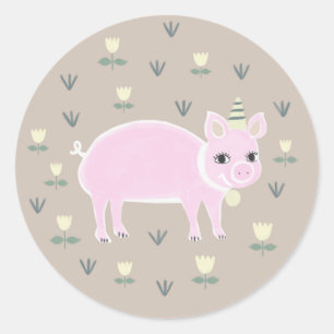 Rustic Pink  Boerderij Illustratie Varkens  Ronde Sticker