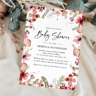 Rustic Pink Boho drukte Floral Baby Girl Shower Kaart