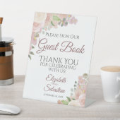 Rustic Pink Boho Floral Gelieve ons gastboek te on Reclamebord Met Voetstuk (Insitu)