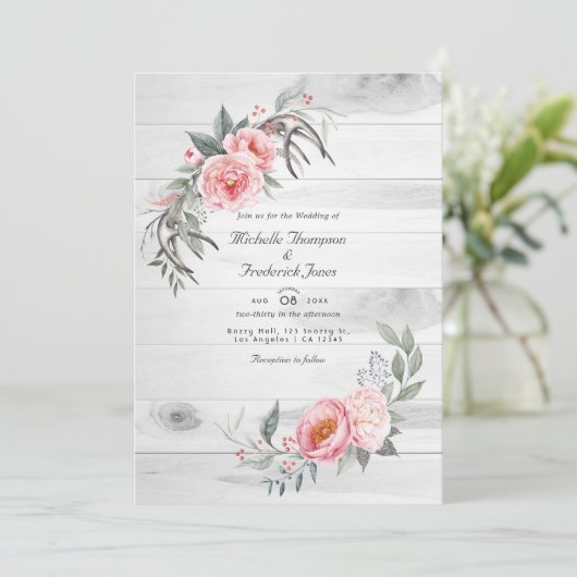 Rustic Pink Boho Floral QR Code RSVP Weddenschap Kaart (Staand voorkant)