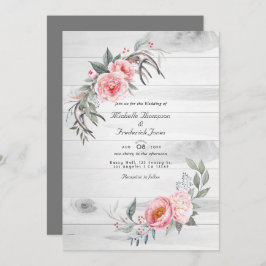 Rustic Pink Boho Floral QR Code RSVP Weddenschap Kaart