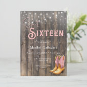 Rustic Pink Boots Cowgirl Sweet 16 Verjaardag Kaart (Staand voorkant)