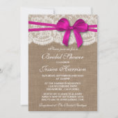 Rustic Pink Bow, Burlap & Lace Vrijgezellenfeest Kaart (Voorkant)