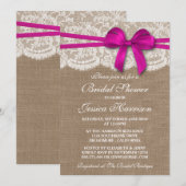 Rustic Pink Bow, Burlap & Lace Vrijgezellenfeest Kaart (Voorkant / Achterkant)