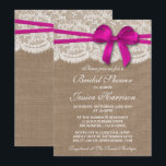 Rustic Pink Bow, Burlap & Lace Vrijgezellenfeest Kaart<br><div class="desc">Deze roze roze boog, burlap en lace bridal doucheuitnodiging zullen de perfecte aankondiging zijn voor elke bruid-om-te-zijn! Het ontwerp is voorzien van een prachtige rustische achtergrond met een romantische , witte rand-achtige, afgewerkte trim met een verbluffende roze boog. Deze uitnodigingen kunnen gepersonaliseerd worden voor je speciale gelegenheid en maken de...</div>