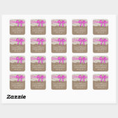 Rustic Pink Bow, Burlap & Lace Vrijgezellenfeest Vierkante Sticker (Vel)